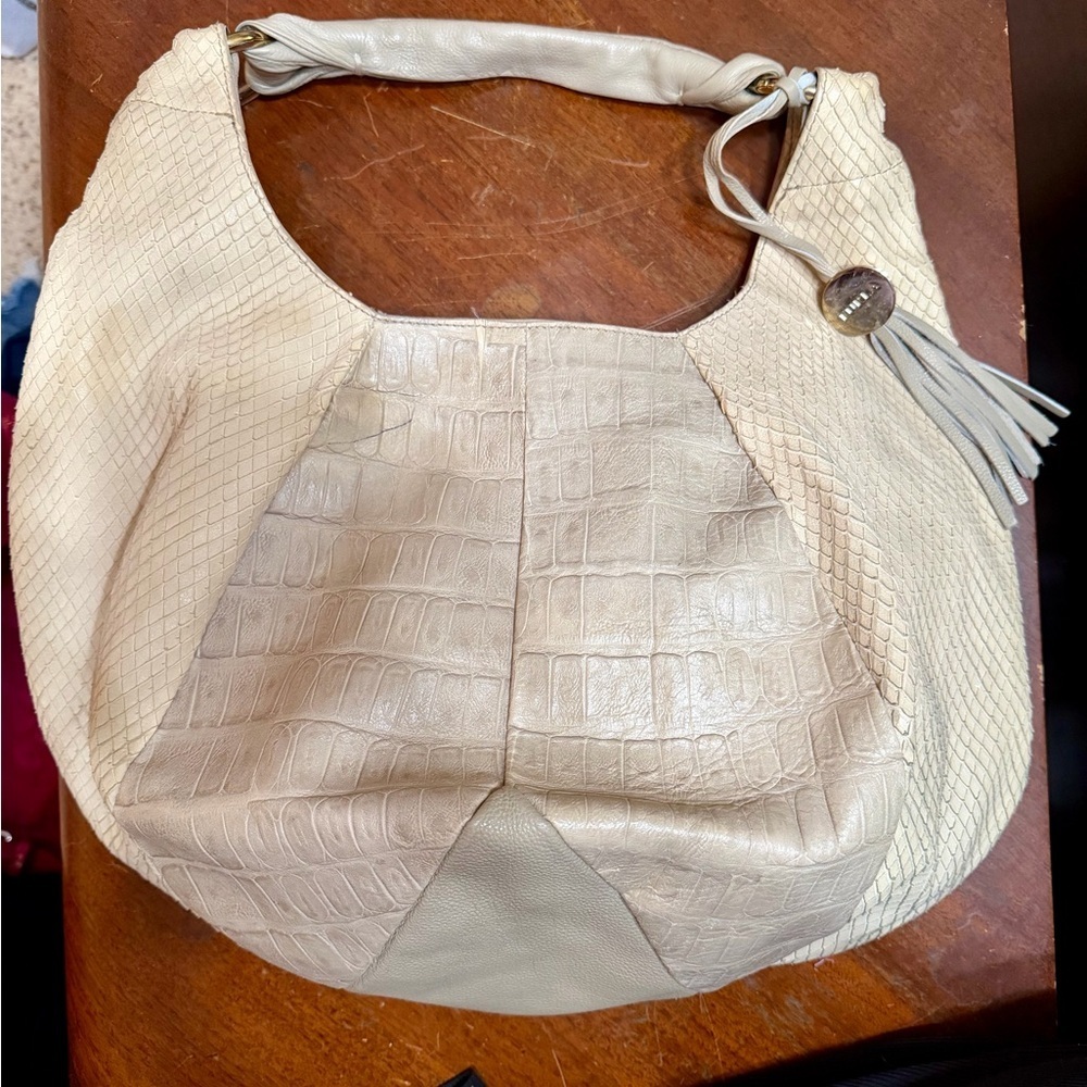 Furla Snake & Croc-Embossed Leather Slouchy Hobo Shoulder Bag — Neutral/Cream - Picture 6 of 12